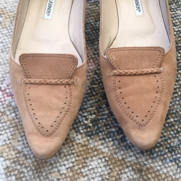Manolo Blahnik Tan Suede Flats 37.5 - Picture 5 of 7